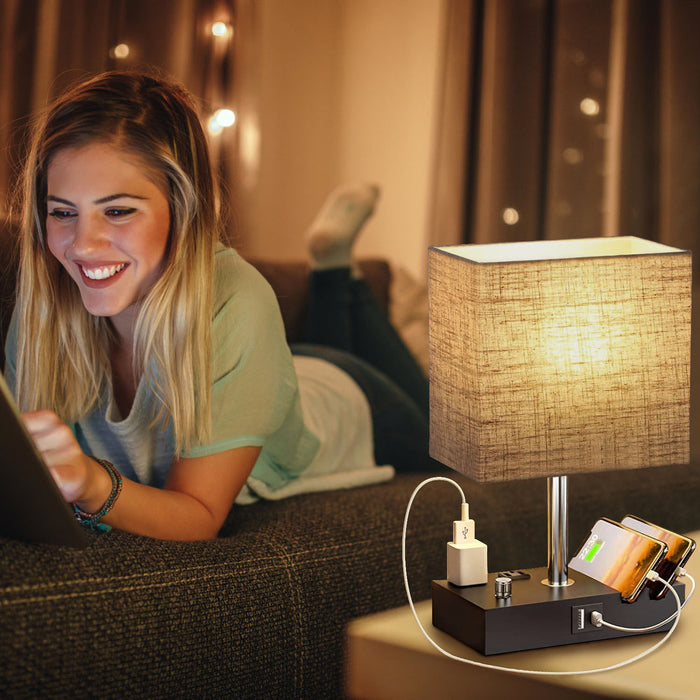 Dimmable Table Lamp with USB Ports - Cozy Lighting for Bedrooms