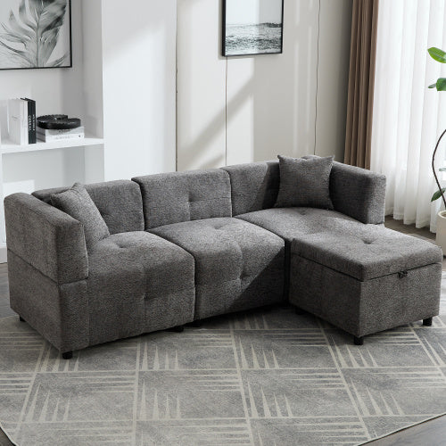 L-Shaped Storage Sofa with Ottoman – Cozy Comfort for Apartments