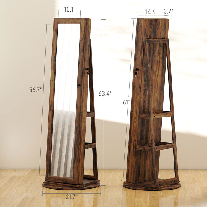 360° Swivel Jewelry Armoire - Rustic Brown Storage for Any Space