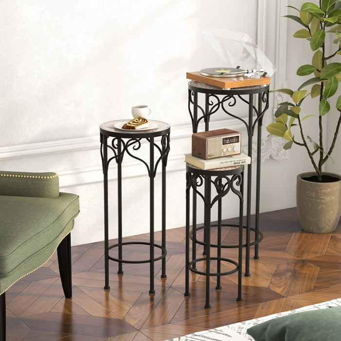 Elegant Ceramic-Topped Flower Stand Set for Garden Bliss