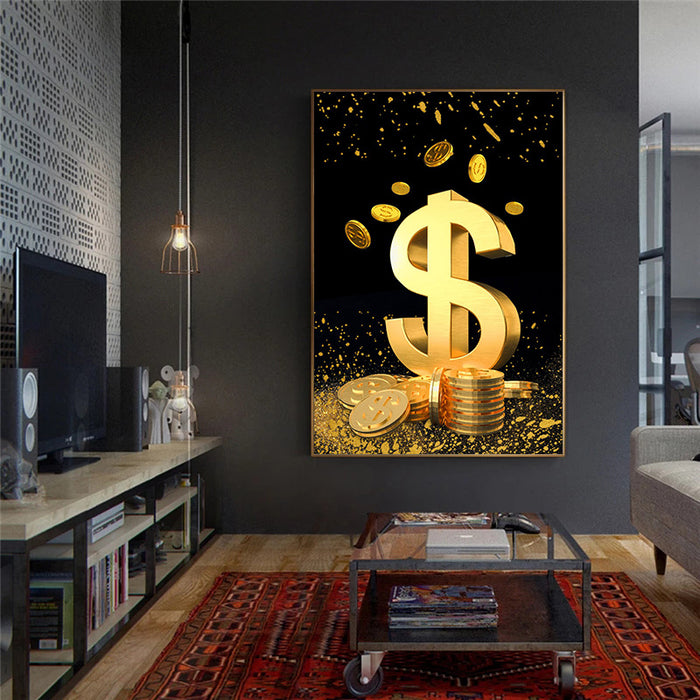 "Abstract Gold Coin Canvas Art - Stylish Decor for Trendsetters"