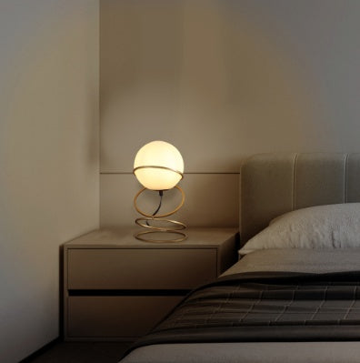 Glass Globe Gold Spiral Table Lamp - Chic LED Elegance for Bedrooms