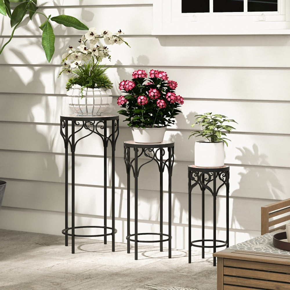 Elegant Ceramic-Topped Flower Stand Set for Garden Bliss