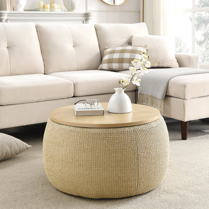 Natural 2-in-1 Ottoman & End Table – Stylish Storage Solution