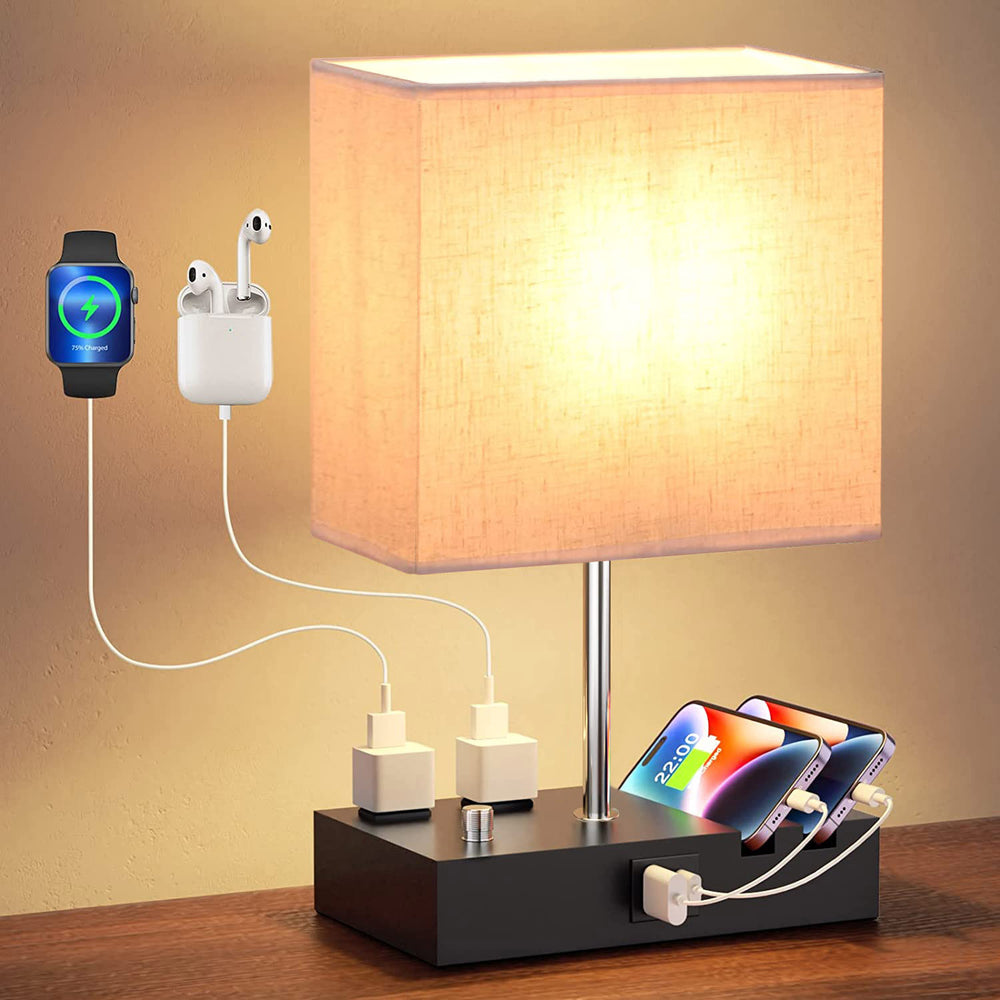 Dimmable Table Lamp with USB Ports - Cozy Lighting for Bedrooms