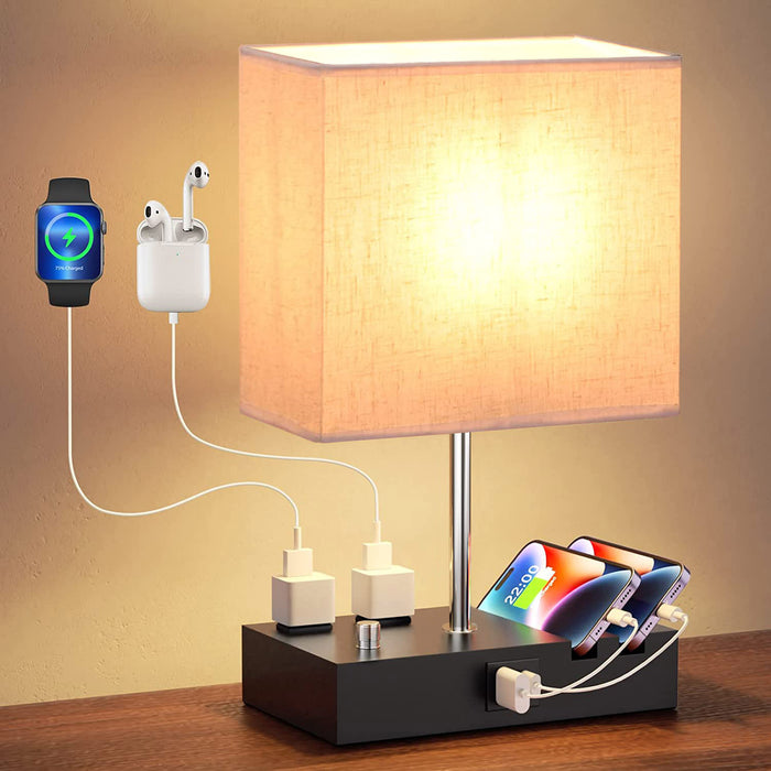 Dimmable Table Lamp with USB Ports - Cozy Lighting for Bedrooms
