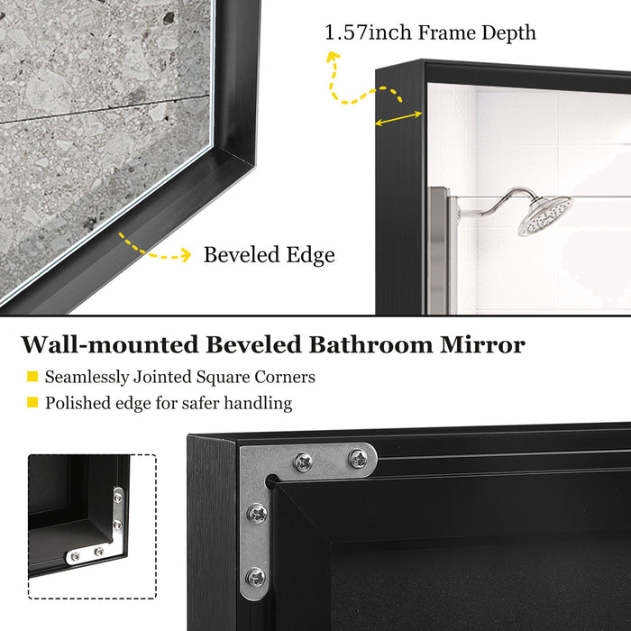 Glossy Black 40x30" Bathroom Mirror - Modern Luxury for You
