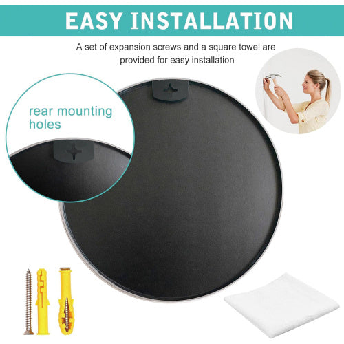 32" Black Metal Framed Round Bathroom Mirror – Modern Elegance