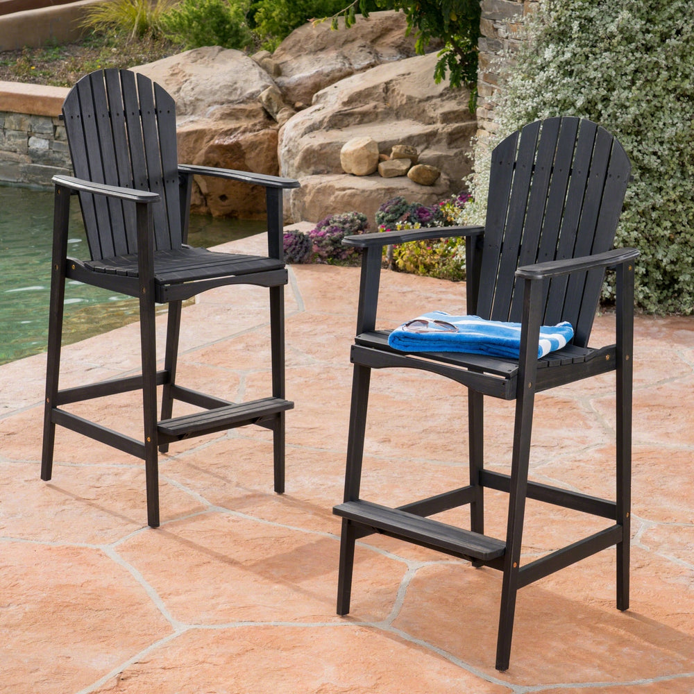 Dark Grey Acacia Wood Bar Stool - Stylish Patio Comfort
