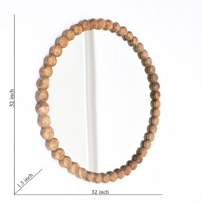 Rustic Wooden Bead Wall Mirror – 32" Natural Elegance