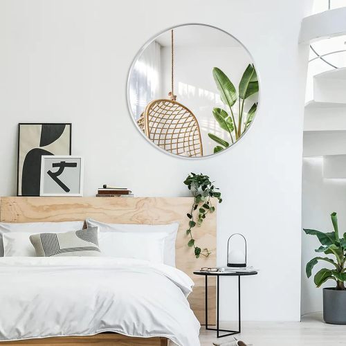 32" Black Metal Framed Round Bathroom Mirror – Modern Elegance