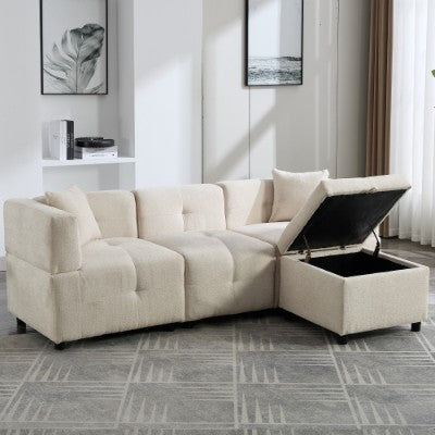 L-Shaped Storage Sofa with Ottoman – Cozy Comfort for Apartments