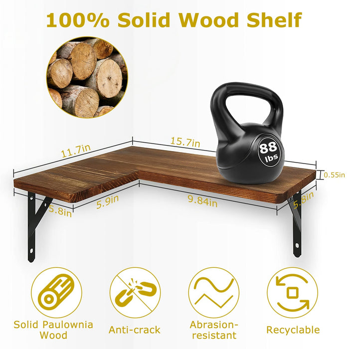 "Corner Floating Shelves - Space-Saving Wood & Metal Design"