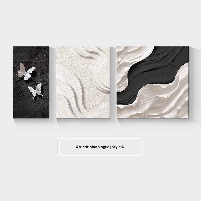 Modern Minimalist Black White And Gray Abstract Painting For Living Room Decor A Contemporary Tri Tone Wall Art