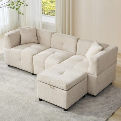 L-Shaped Storage Sofa with Ottoman – Cozy Comfort for Apartments