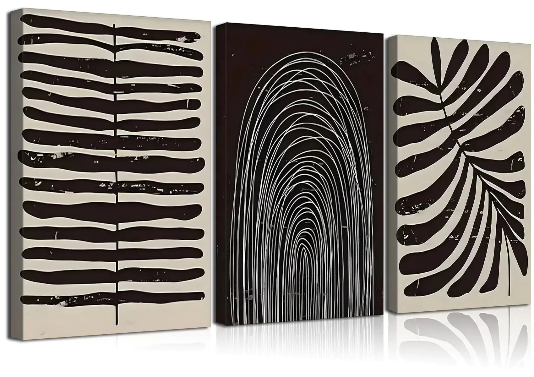 Minimalist wall art Stripe Canvas Wall Art Trio in Black, White & Beige HomeWares Hub