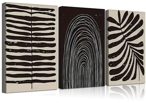 Minimalist wall art Stripe Canvas Wall Art Trio in Black, White & Beige HomeWares Hub