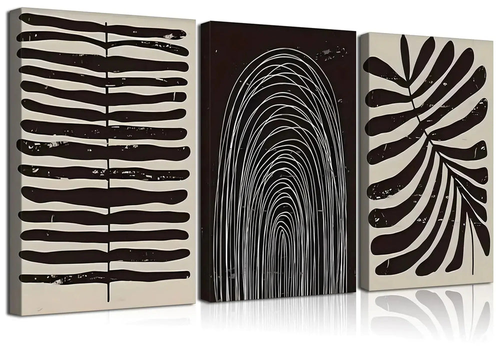 Minimalist wall art Stripe Canvas Wall Art Trio in Black, White & Beige HomeWares Hub