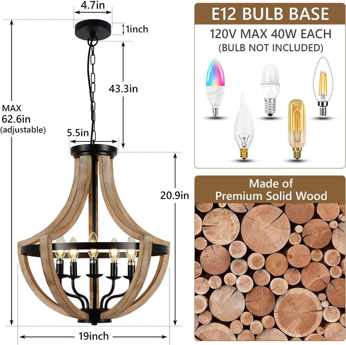 Solid Wood Modern Chandelier – Rustic Elegance by Welfel